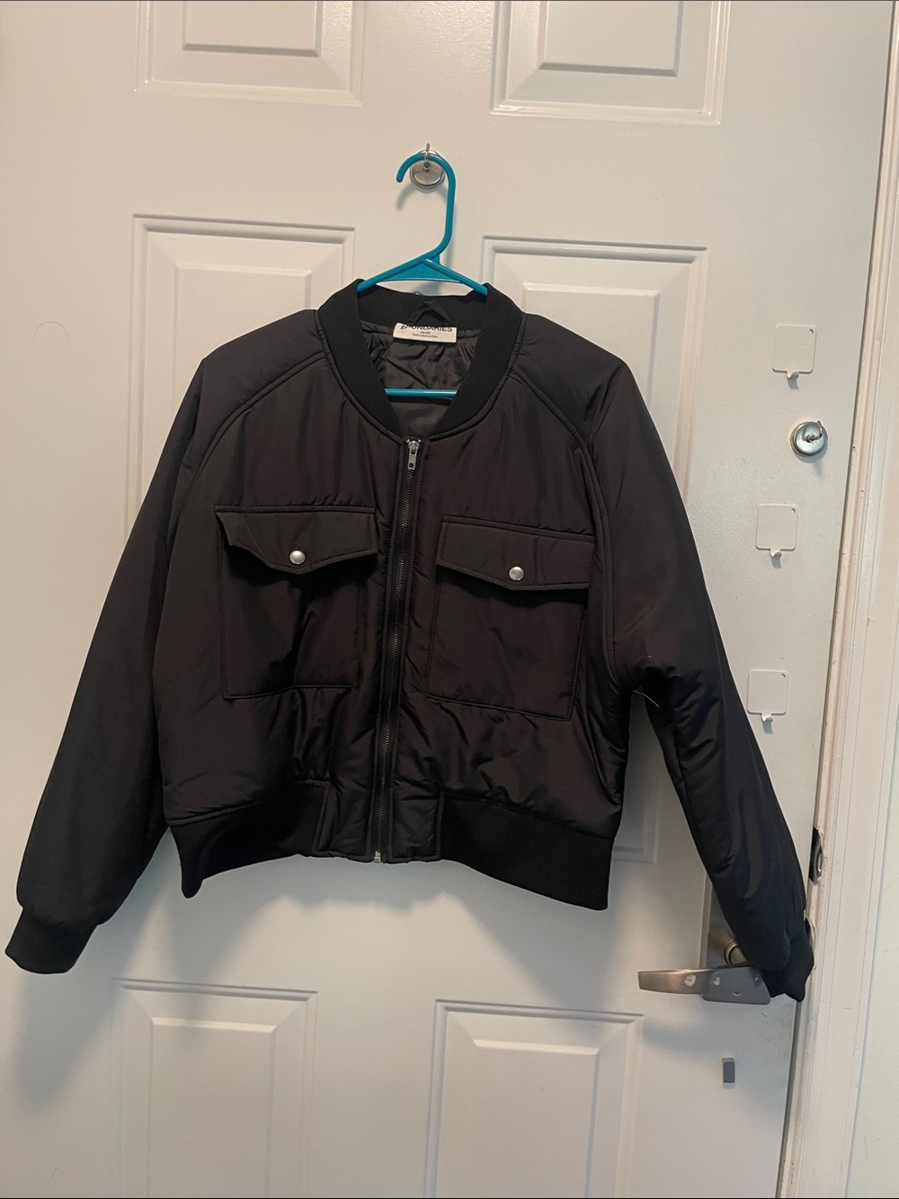 Black Bomber Jacket with Front Flap Pockets